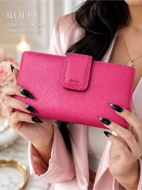 Rolfs Genuine Leather Pink Wallet Clutch Organizer Checkbook Bifold Like New